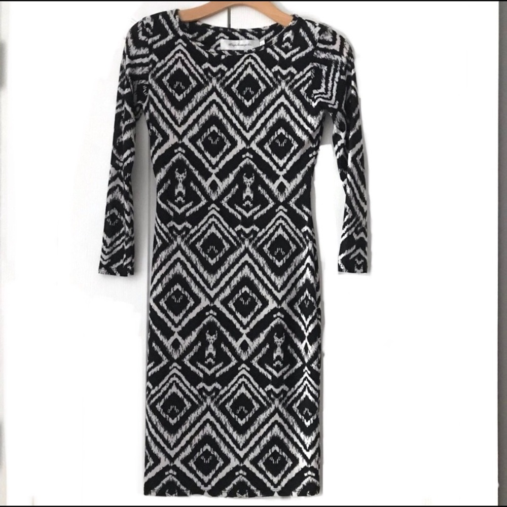 T Bags Black White Stretch BodyCon Dress Jersey S